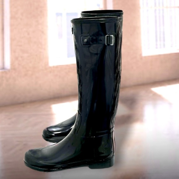 NEW Hunter Refined Original Tall Wellington Black Gloss Rain Waterproof Boot - Picture 4 of 14